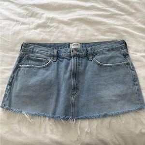 Agolde Light Blue Denim Mini Skirt with Frayed Hem